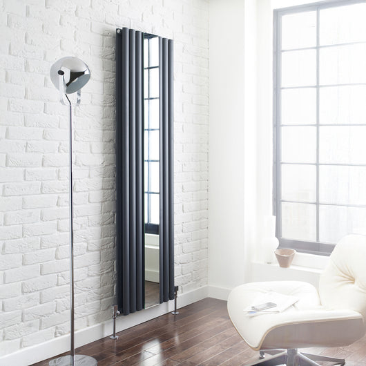  Nuie Revive Double Panel Radiator With Mirror 1800 x 499- Anthracite - welovecouk