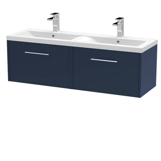  Hudson Reed Juno 1200mm Wall Hung 2 Drawer Vanity & Double Basin - Electric Blue