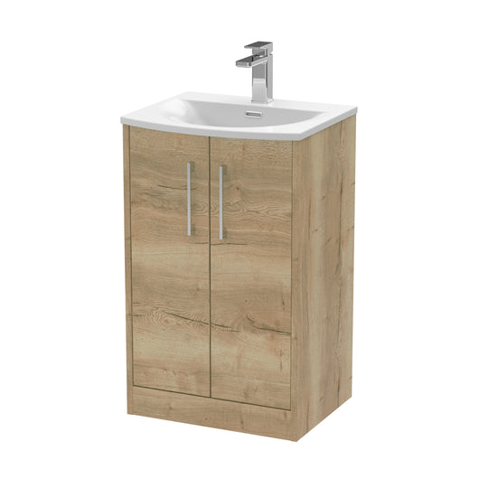  Hudson Reed Juno 500mm Floor Standing 2 Door Vanity & Basin 4 - Autumn Oak