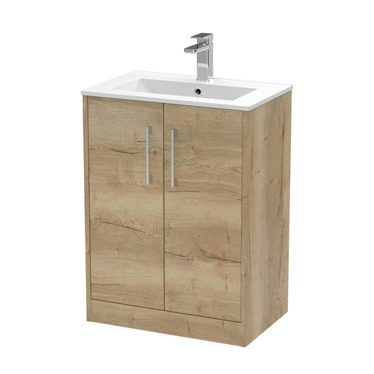  Hudson Reed Juno 600mm Floor Standing 2 Door Vanity & Basin 2 - Autumn Oak