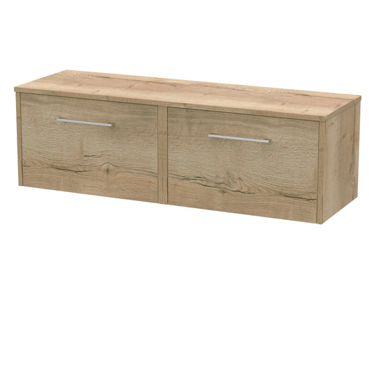  Hudson Reed Juno 1200mm Wall Hung 2 Drawer Vanity & Worktop - Autumn Oak