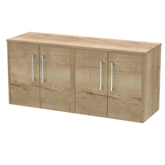  Hudson Reed Juno 1200mm Wall Hung 4 Door Vanity & Worktop - Autumn Oak