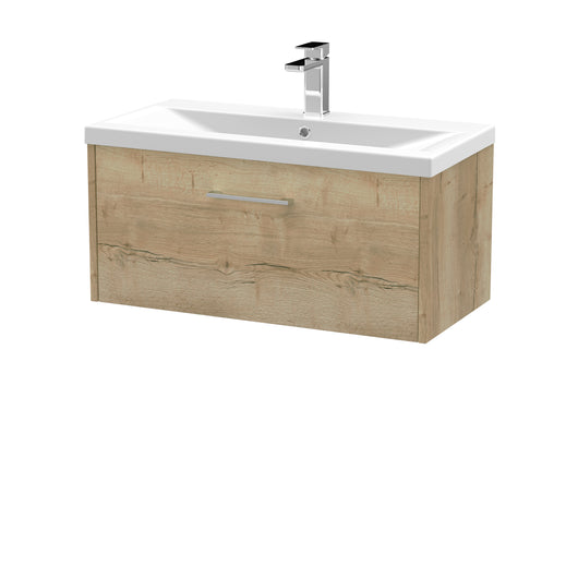  Hudson Reed Juno 800mm Wall Hung Single Drawer Vanity & Basin 1 - Autumn Oak