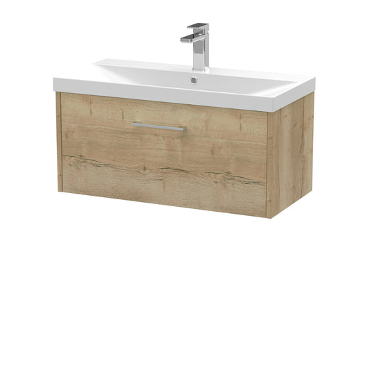  Hudson Reed Juno 800mm Wall Hung Single Drawer Vanity & Basin 3 - Autumn Oak