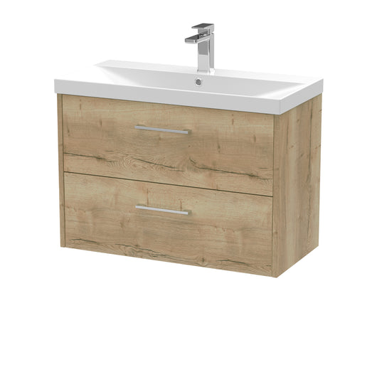  Hudson Reed Juno 800mm Wall Hung 2 Drawer Vanity & Basin 3 - Autumn Oak