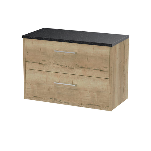  Hudson Reed Juno 800mm Wall Hung 2 Drawer Vanity & Laminate Top - Autumn Oak