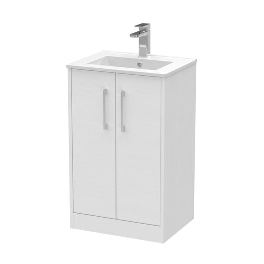  Hudson Reed Juno 500mm Floor Standing 2 Door Vanity & Basin 2 - White Ash