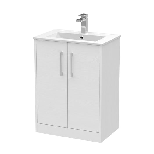  Hudson Reed Juno 600mm Floor Standing 2 Door Vanity & Basin 2 - White Ash