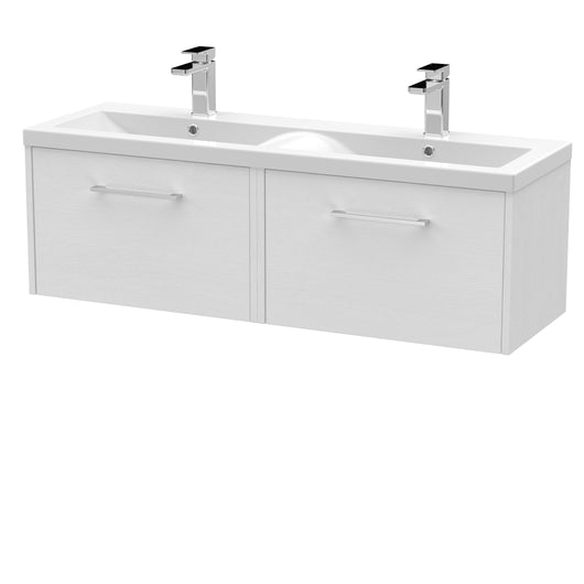  Hudson Reed Juno 1200mm Wall Hung 2 Drawer Vanity & Double Basin - White Ash