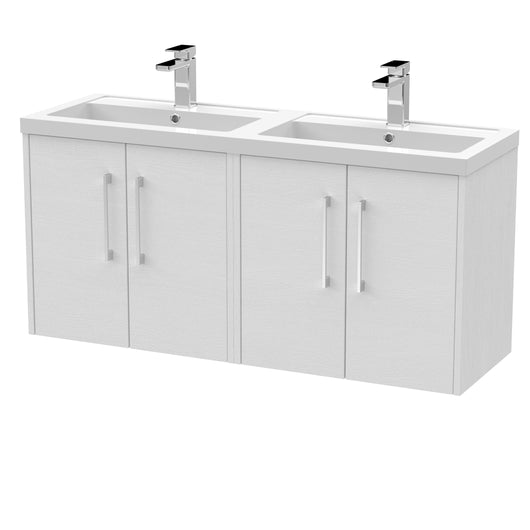  Hudson Reed Juno 1200mm Wall Hung 4 Door Vanity & Double Basin - White Ash