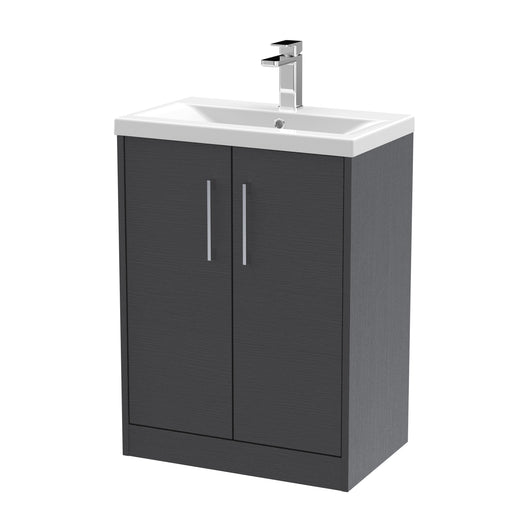  Hudson Reed Juno 600mm Floor Standing 2 Door Vanity & Basin 1 - Graphite Grey