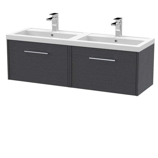  Hudson Reed Juno 1200mm Wall Hung 2 Drawer Vanity & Double Basin - Graphite Grey