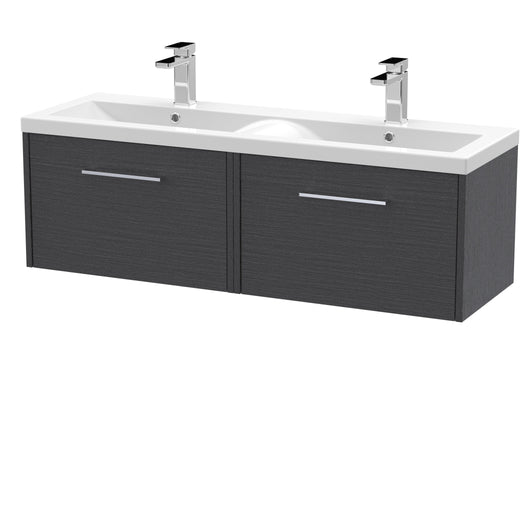  Hudson Reed Juno 1200mm Wall Hung 2 Drawer Vanity & Double Basin - Graphite Grey