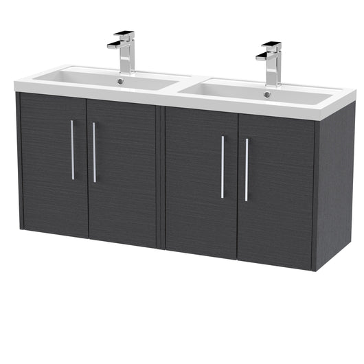  Hudson Reed Juno 1200mm Wall Hung 4 Door Vanity & Double Basin - Graphite Grey