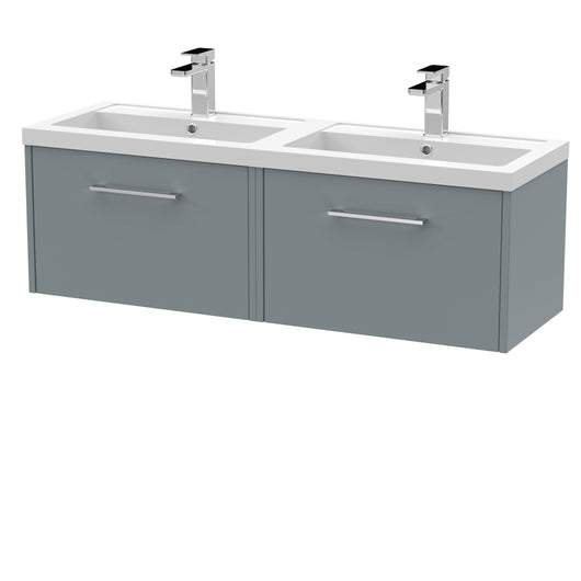  Hudson Reed Juno 1200mm Wall Hung 2 Drawer Vanity & Double Basin - Coastal Grey