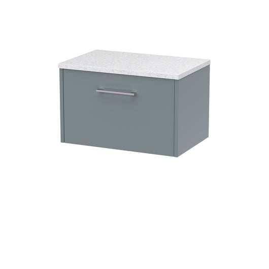  Hudson Reed Juno 600mm Wall Hung Single Drawer Vanity & Laminate Top - Coastal Grey