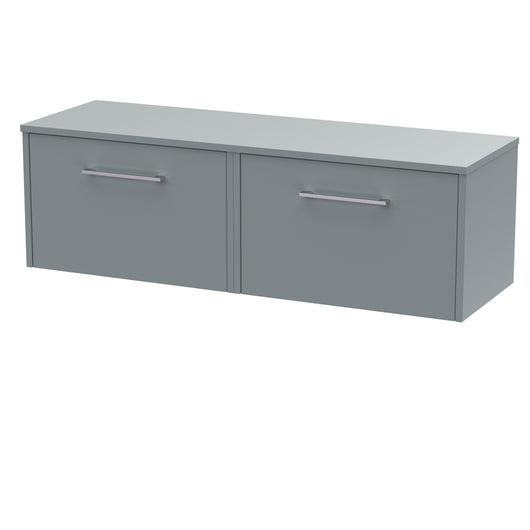  Hudson Reed Juno 1200mm Wall Hung 2 Drawer Vanity & Worktop - Coastal Grey