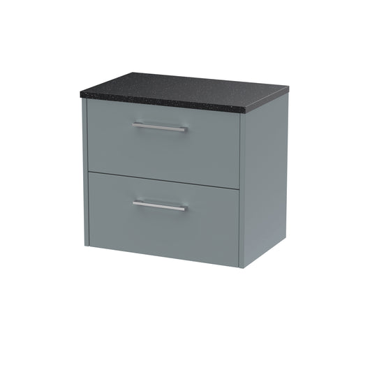  Hudson Reed Juno 600mm Wall Hung 2 Drawer Vanity & Laminate Top - Coastal Grey