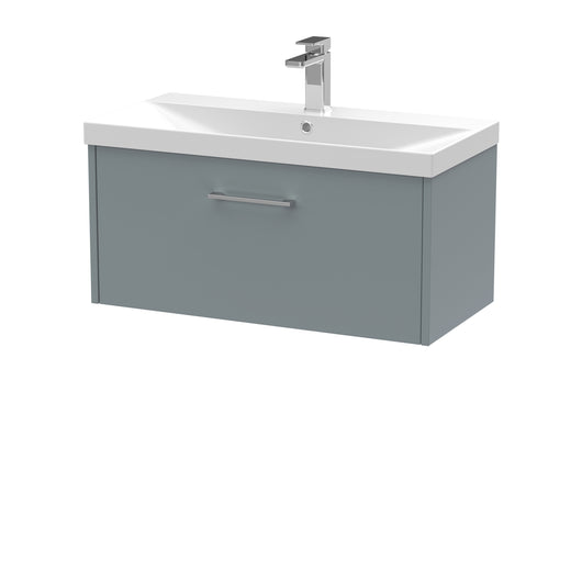  Hudson Reed Juno 800mm Wall Hung Single Drawer Vanity & Basin 3 - Coastal Grey