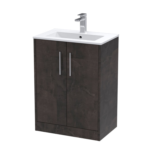  Hudson Reed Juno 600mm Floor Standing 2 Door Vanity & Basin 2 - Metallic Slate