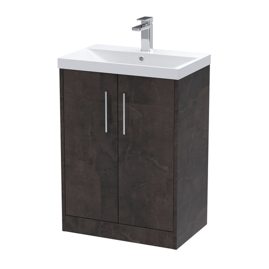  Hudson Reed Juno 600mm Floor Standing 2 Door Vanity & Basin 3 - Metallic Slate