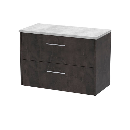  Hudson Reed Juno 800mm Wall Hung 2 Drawer Vanity & Worktop - Metallic Slate