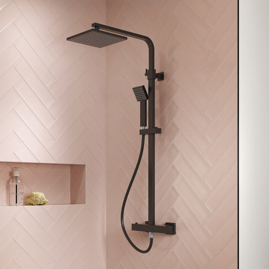  Nuie Square Thermostatic Bar Valve & Shower Kit - Matt Black