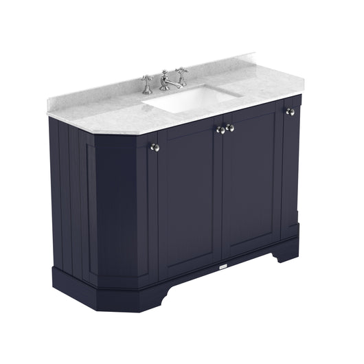  Hudson Reed Old London 1200mm 4-Door Angled Unit & White Marble Top 3TH - Twilight Blue
