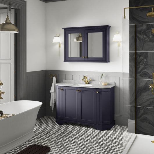  Hudson Reed Old London 1200mm 4-Door Angled Unit & Grey Marble Top 1TH - Twilight Blue - welovecouk