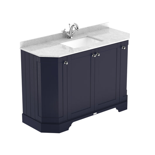  Hudson Reed Old London 1200mm 4-Door Angled Unit & White Marble Top 1TH - Twilight Blue