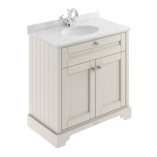  Old London 800mm 2-Door Vanity Unit & Single Bowl Grey Marble Top 1 Tap Hole - Timeless Sand - welovecouk