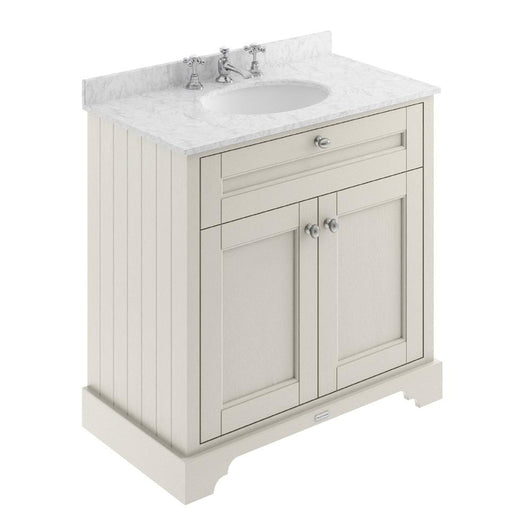  Old London 800mm 2-Door Vanity Unit & Single Bowl Grey Marble Top 3 Tap Hole - Timeless Sand - welovecouk