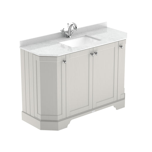  Hudson Reed Old London 1200mm 4-Door Angled Unit & White Marble Top 1TH - Timeless Sand