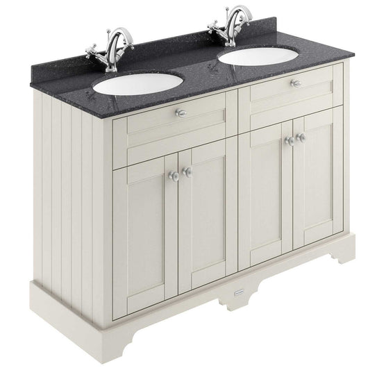  Old London 1200mm 2-Door Vanity Unit & Double Bowl Black Marble Top 1 Tap Hole - Timeless Sand - welovecouk