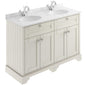 Old London 1200mm 2-Door Vanity Unit & Double Bowl Grey Marble Top 1 Tap Hole - Timeless Sand - welovecouk