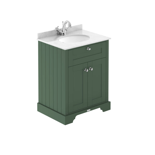  Hudson Reed Old London 600mm 2-Door Vanity Unit & Single Bowl White Marble Top 1 Tap Hole - Hunter Green