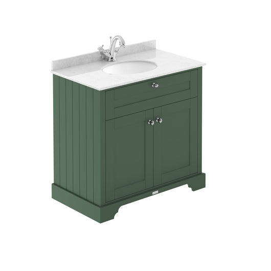  Hudson Reed Old London 800mm 2-Door Vanity Unit & Single Bowl White Marble Top 1 Tap Hole - Hunter Green
