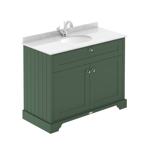  Hudson Reed Old London 1000mm 2-Door Vanity Unit & Single Bowl White Marble Top 1 Tap Hole - Hunter Green