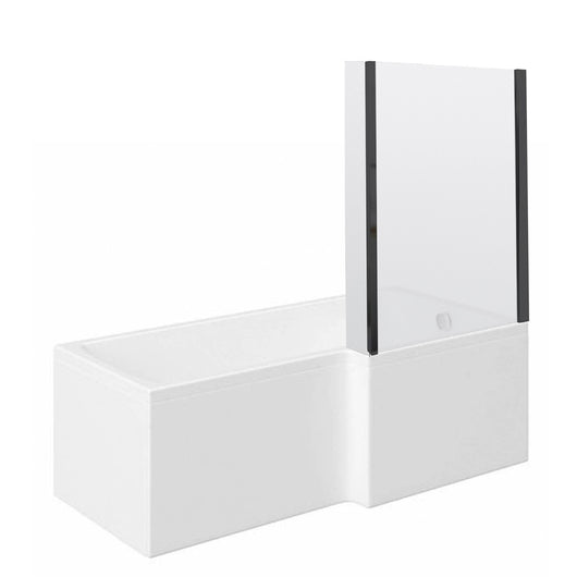  L-Shaped 1700 x 850/700 Shower Bath C/W Black Bath Screen & Front Panel - welovecouk