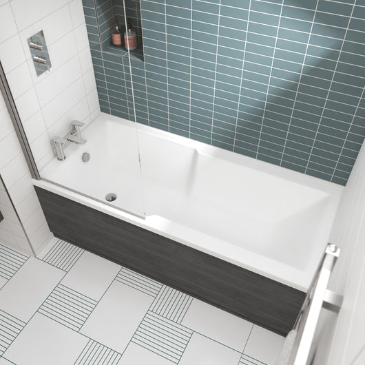  Nuie Square Straight Shower Bath 1700 x 750mm - White