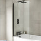 Curved P-Shaped Hinged Bath Screen - Matt Black - welovecouk