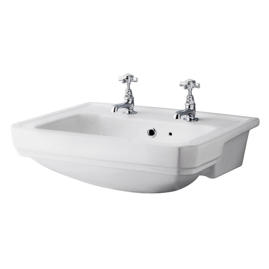  Hudson Reed 560mm Semi Recessed Basin (2 Tap Hole) - White
