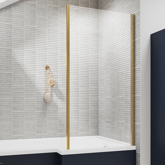  L Shaped Hinged Bath Screen with Return Screen - Brushed Brass