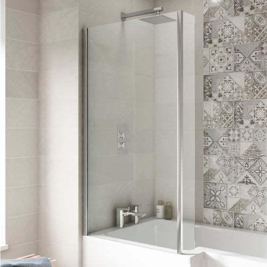  Nuie Pacific L-Shaped Fixed Bath Screen - Polished Chrome