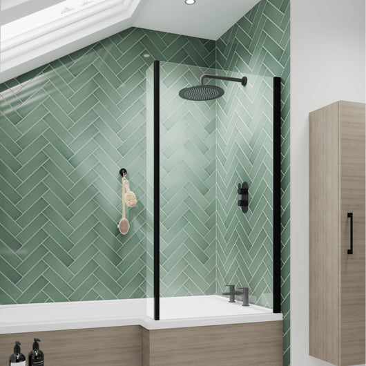  Nuie Pacific Square Bath Screen With Fixed Return - Matt Black