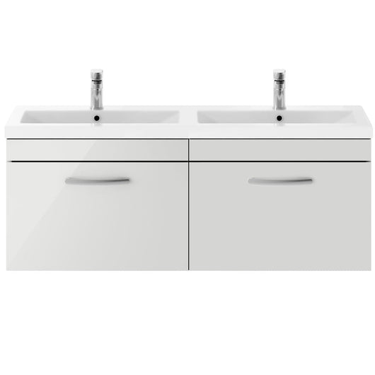  Nuie Athena 1200mm Wall Hung Cabinet With Double Ceramic Basin - Gloss Grey Mist - ATH109F