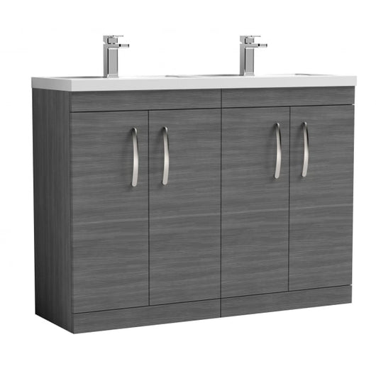  Nuie Athena 1200mm Floor Standing Cabinet With Double Ceramic Basin - Anthracite Woodgrain - ATH025F