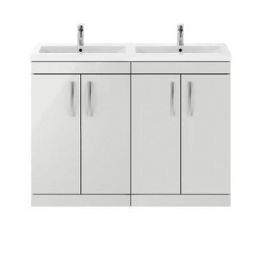  Nuie Athena 1200mm Floor Standing Cabinet With Double Ceramic Basin - Gloss Grey Mist - ATH107F