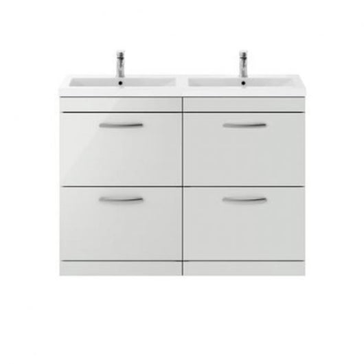 Nuie Athena 1200mm Floor Standing Cabinet With Double Ceramic Basin - Gloss Grey Mist - ATH108F