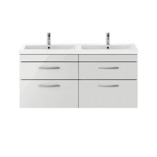  Nuie Athena 1200mm Wall Hung Cabinet With Double Ceramic Basin - Gloss Grey Mist - ATH110F